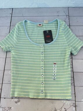 Levi's Yellow & Light Blue Striped Button-Front Crop Top